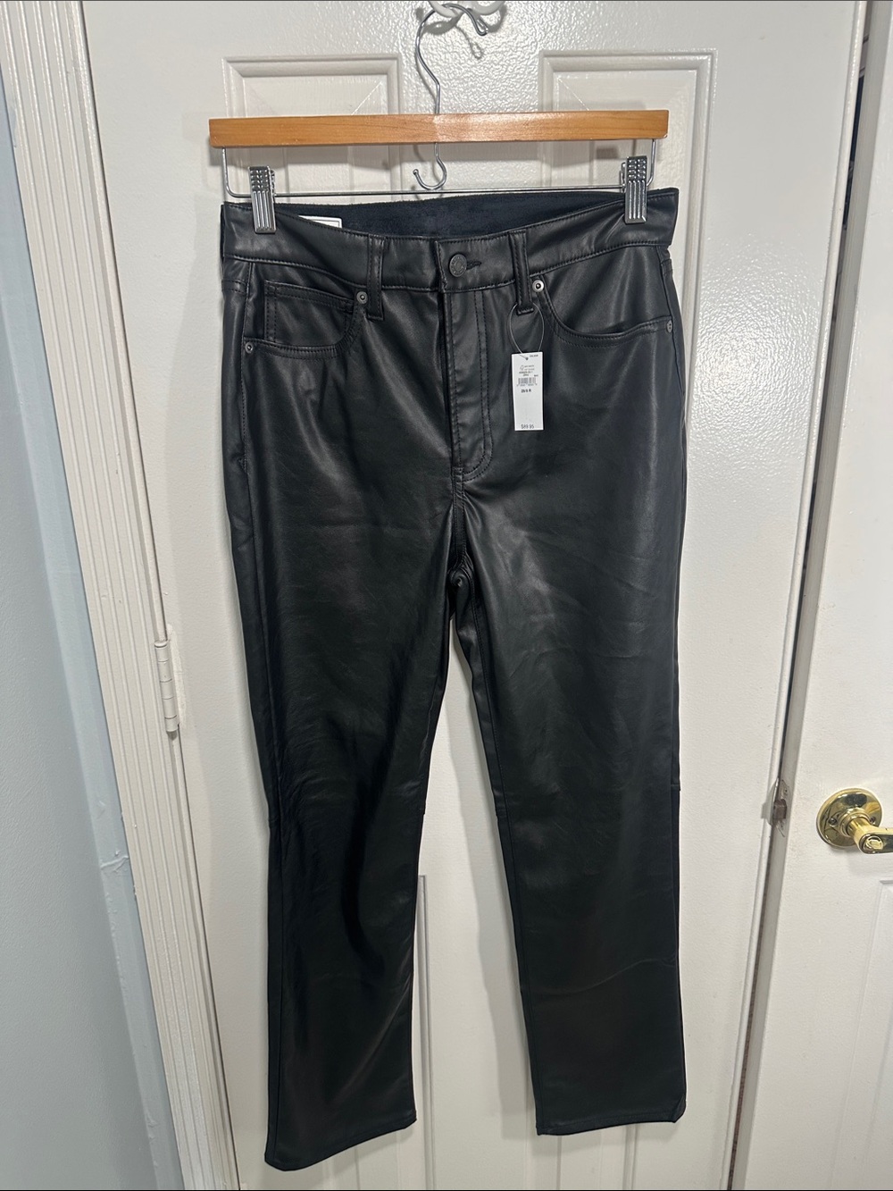 GAP Black Faux Leather Straight-Leg Jeans